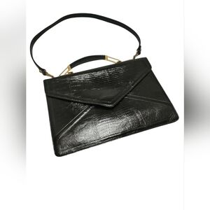 Black Vintage Leather Croc Embossed Shoulder/ Clutch Envelope Bag